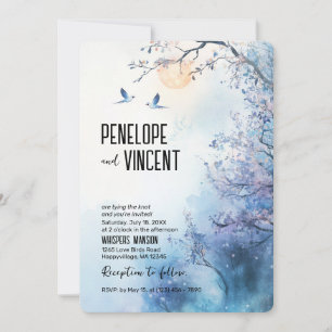 Love birds and cherry blossom invitation