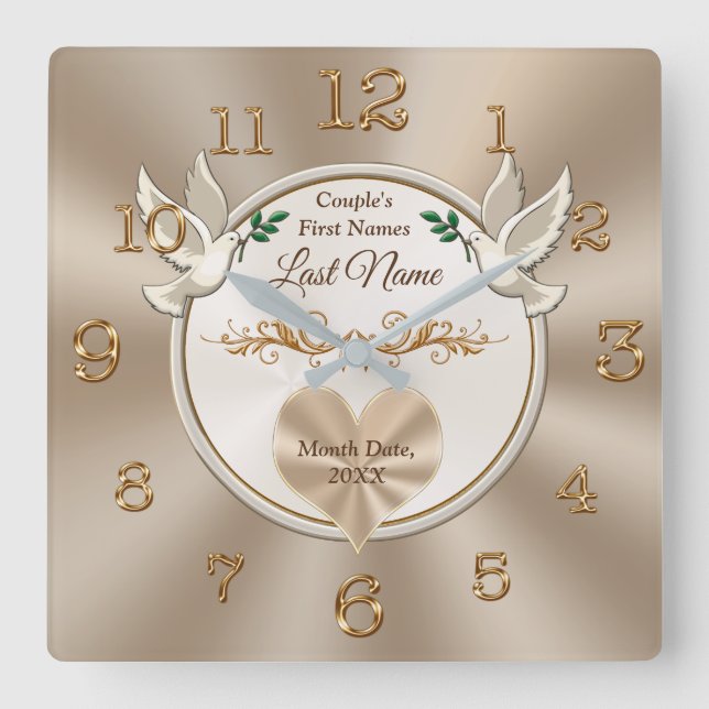 Love Birds and Heart Personalized Wedding Clock (Front)