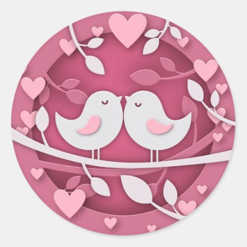 Love Birds and Hearts Valentine or Wedding Classic Round Sticker