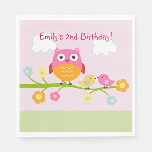 Love Birds and Owl Paper Birthday Party Napkins
