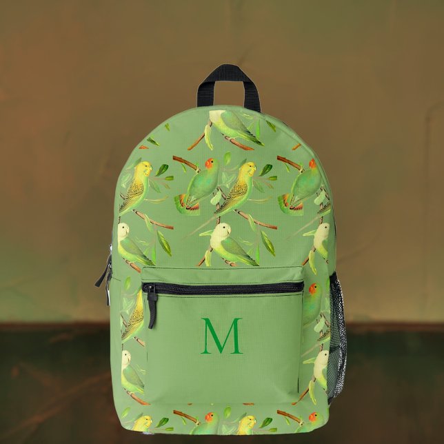 love birds  and parakeet - monogrammed printed backpack (Creator Uploaded)