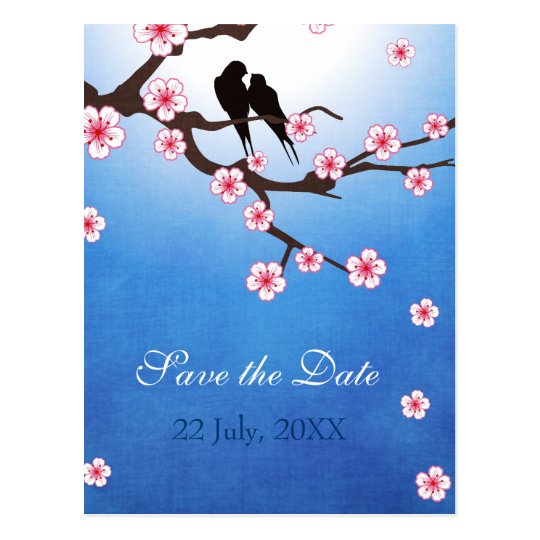 Love Birds and Sakura Save the Date Postcard
