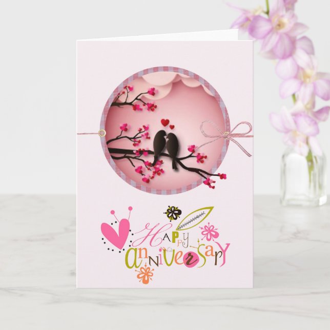 love birds anniversary greeting card (Orchid)