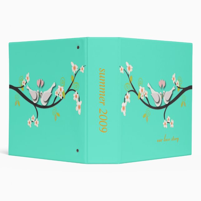 Love birds, apple blossoms branch binder (Background)