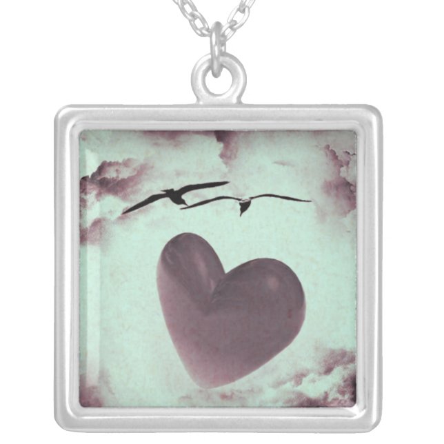 Love Birds Art Image Pendant Heart Photo Jewelry (Front)