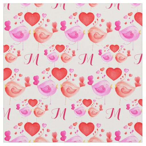 Love birds art monogram textile repeat pattern fabric