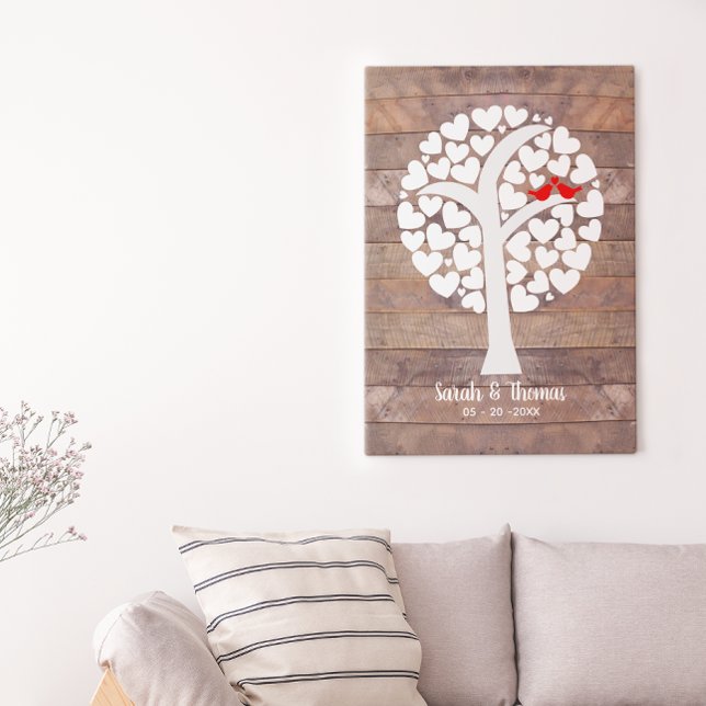Love Birds Barnwood Wedding or Anniversary Guest Faux Canvas Print (Creator Uploaded)