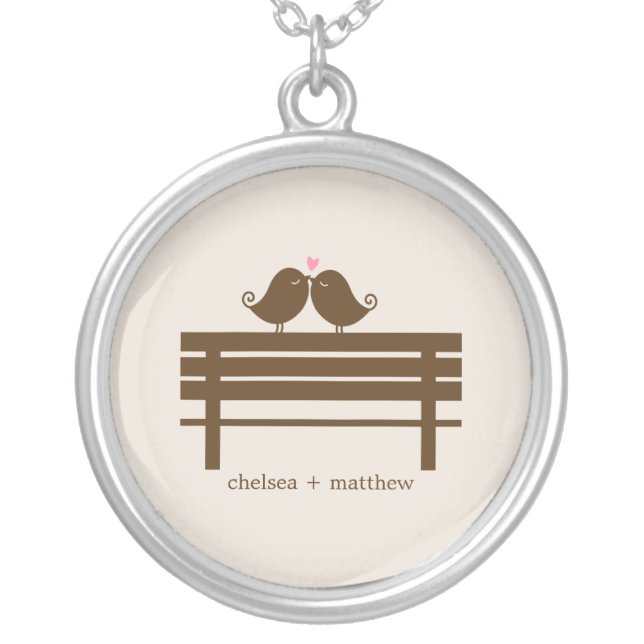 Love Birds Bench Silver Plated Necklace (Front)