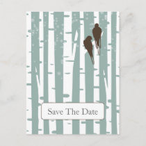 Love Birds Birch Tree Winter Wedding Announcement Postcard
