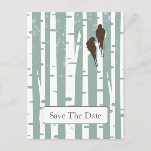 Love Birds Birch Tree Winter Wedding Announcement Postcard