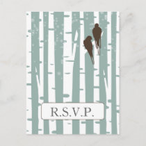 Love Birds Birch Tree Winter Wedding Invitation Postcard