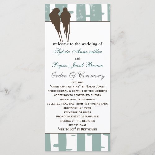 Love Birds Birch Tree Winter Wedding Program