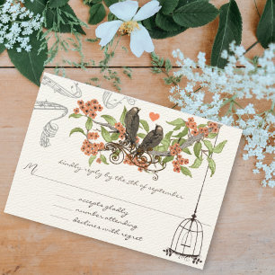 Love Birds Birdcage Coral Blooms Enclosure Card