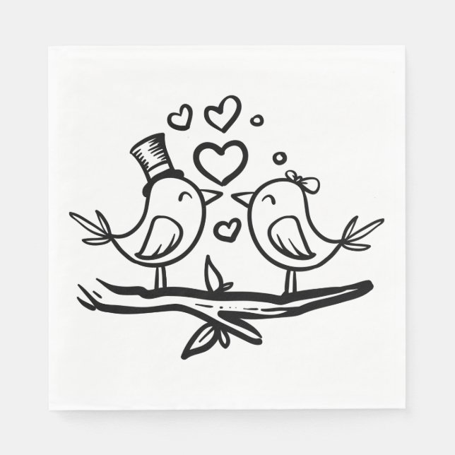 Love Birds Black White Wedding Lovebirds Napkins (Front)
