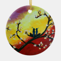 Love Birds Blossom Tree Art Ornament