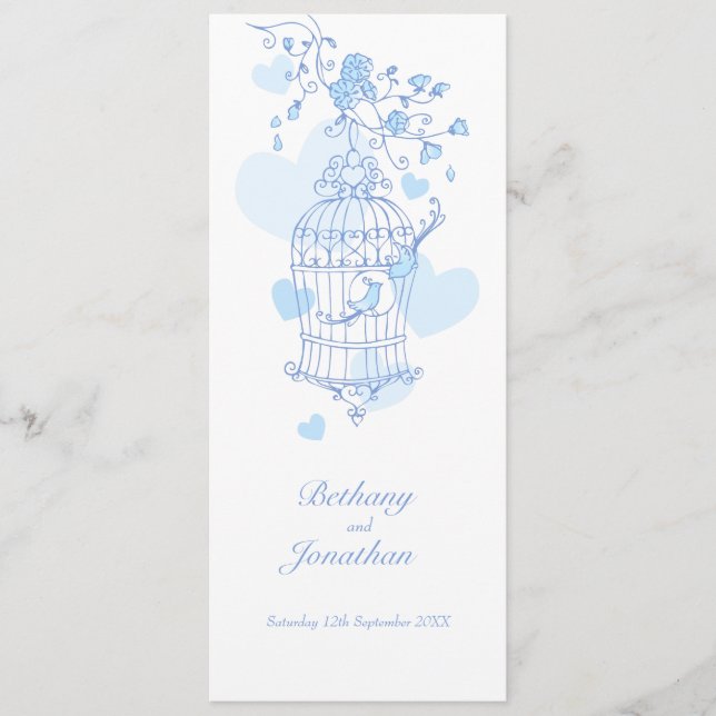 Love birds blue spring wedding program (Front)