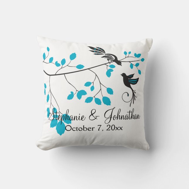 Love Birds Blue Throw Pillow (Front)