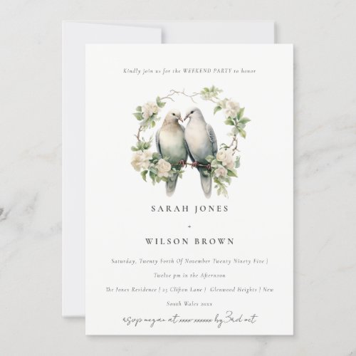 Love Birds Botanical Wreath Weekend Dinner Party Invitation