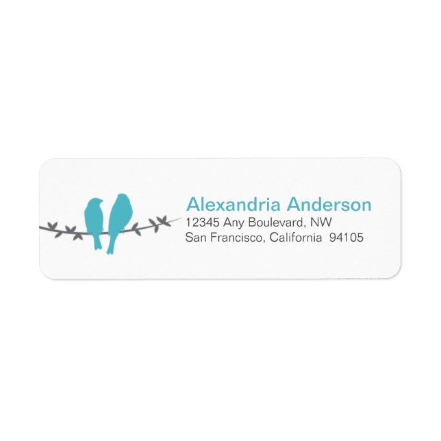 Love Birds Branch Return Address Labels (aqua) (Front)