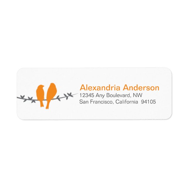 Love Birds Branch Return Address Labels (orange) (Front)