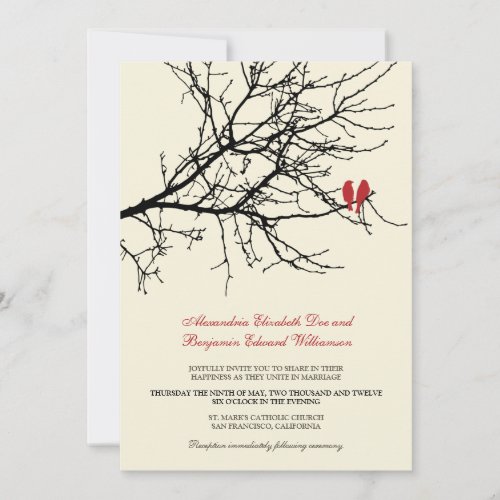 Love Birds Branch Wedding Invitation (black)