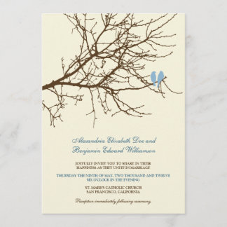 Love Birds Branch Wedding Invitation (brown/blue)