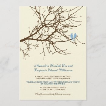 Love Birds Branch Wedding Invitation (brown/blue) by TheWeddingShoppe at Zazzle
