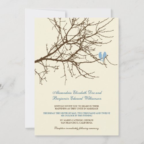 Love Birds Branch Wedding Invitation (brown/blue)
