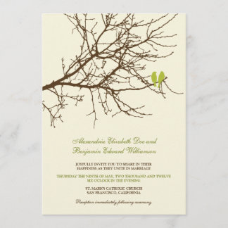 Love Birds Branch Wedding Invitation (brown/lime)