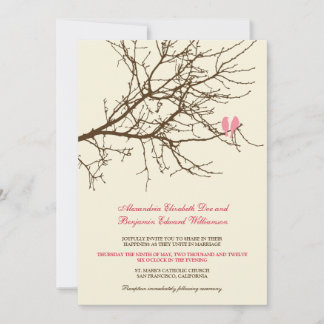 Love Birds Branch Wedding Invitation (brown/pink)
