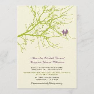 Love Birds Branch Wedding Invitation (lime)