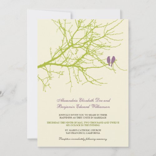 Love Birds Branch Wedding Invitation (lime)