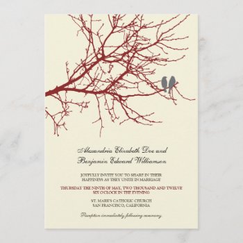 Love Birds Branch Wedding Invitation (maroon) by TheWeddingShoppe at Zazzle