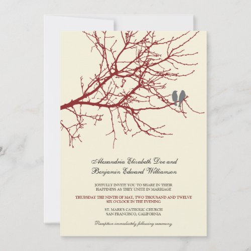 Love Birds Branch Wedding Invitation (maroon)