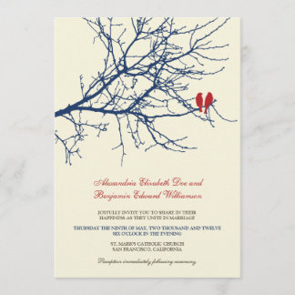 Love Birds Branch Wedding Invitation (navy)
