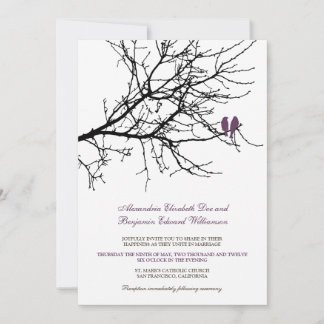 Love Birds Branch Wedding Invitation (plum)