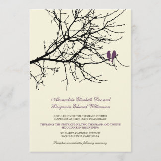 Love Birds Branch Wedding Invitation (plum)