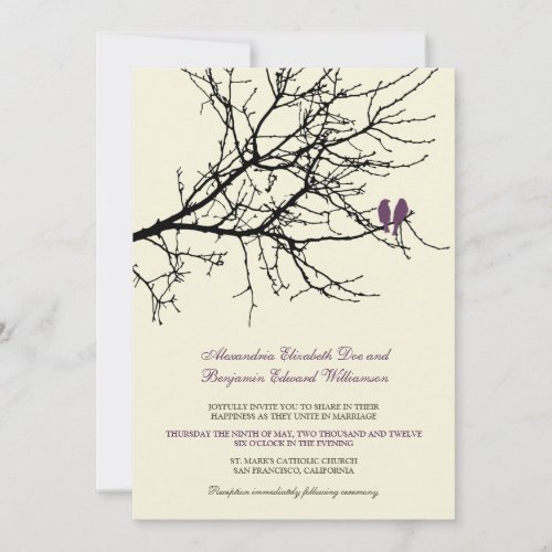 Love Birds Branch Wedding Invitation (plum)