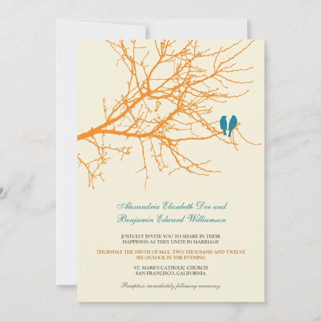 Love Birds Branch Wedding Invitation (tangerine) (Front)