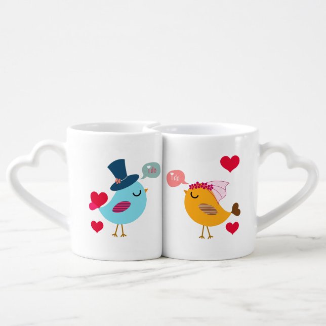 Love Birds Bride and Groom Lovers Mugs (Back Nesting)