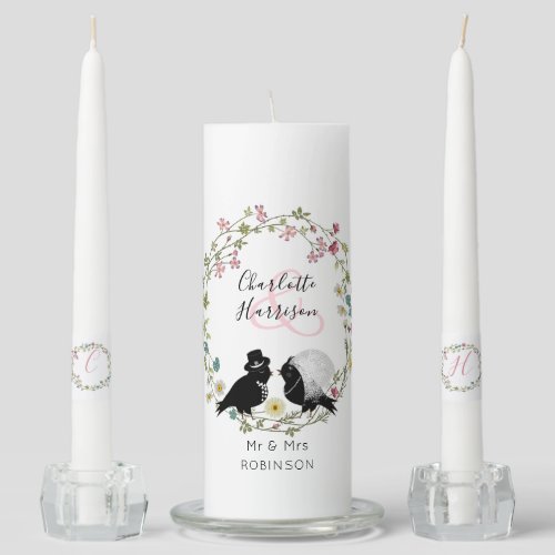 Love Birds Bride  Groom Cute Wedding Unity Candle Set