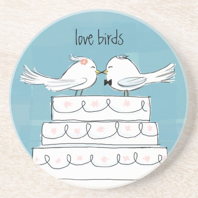 Love Birds Bride & Groom Wedding Cake Kiss Drink Coaster (Front)