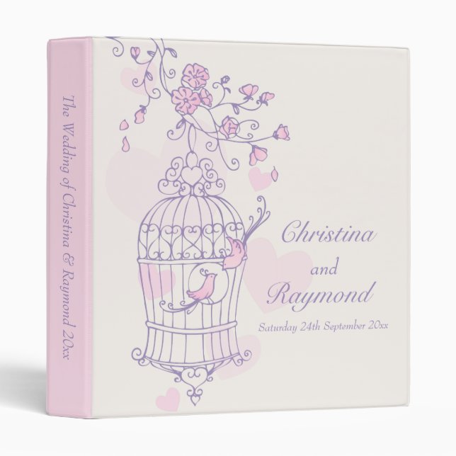 Love birds cage purple pink wedding folder (Front/Spine)