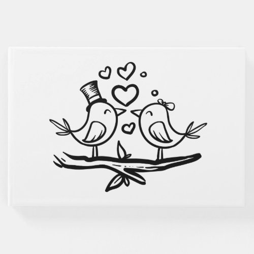 Love Birds Cartoon Lovebirds Black White Wedding Guest Book