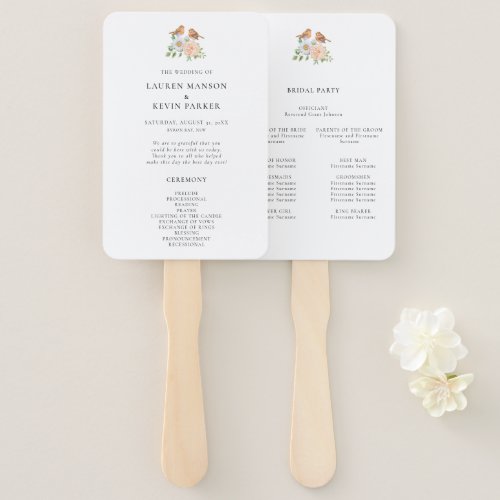 Love Birds Ceremony Program Hand Fan