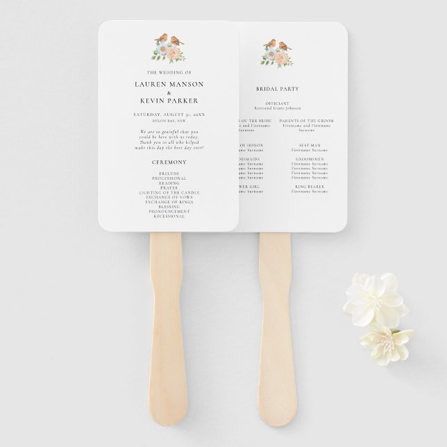 Love Birds Ceremony Program Hand Fan (Front and Back)