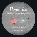 Love birds chalkboard Wedding Thank You Favor Classic Round Sticker<br><div class="desc">Love birds on chalkboard background wedding thank you labels with thank you message. These wedding thank you stickers are the perfect way personalize your wedding favors. Add your bride and groom names and wedding date and you can change the Thank you text.</div>
