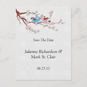 Love Birds Cherry Blossoms Save The Date Announcement Postcard