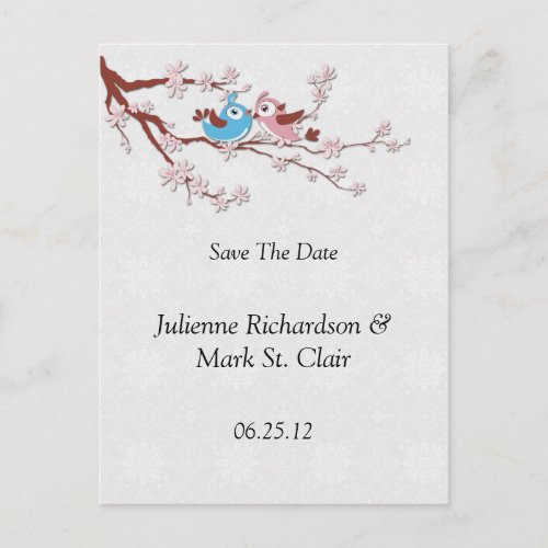 Love Birds Cherry Blossoms Save The Date Announcement Postcard