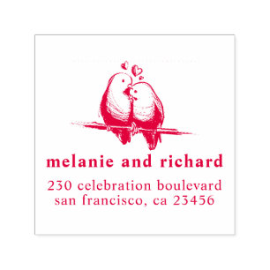 Love Birds Classic Wedding Names & Return Address Self-inking Stamp